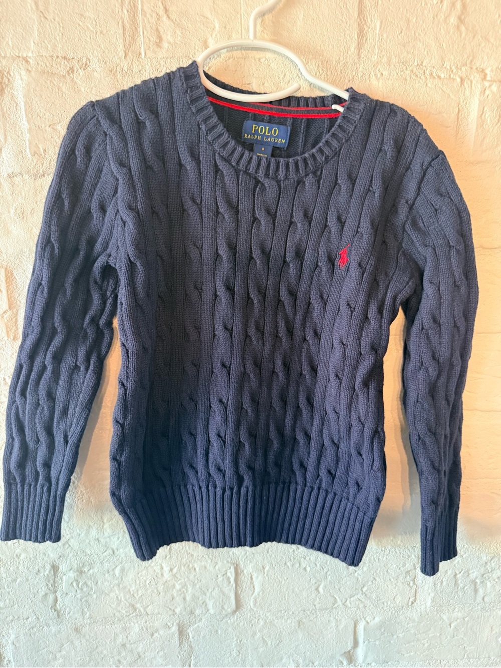 Polo by Ralph Lauren Navy Cable-Knit Sweater with Red Logo